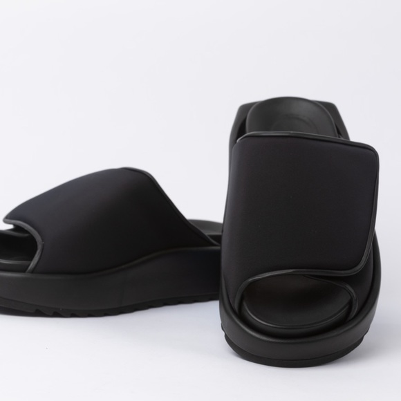 Giaborghini black leather and scuba slide sandals with Velcro closure - Picture 2 of 5